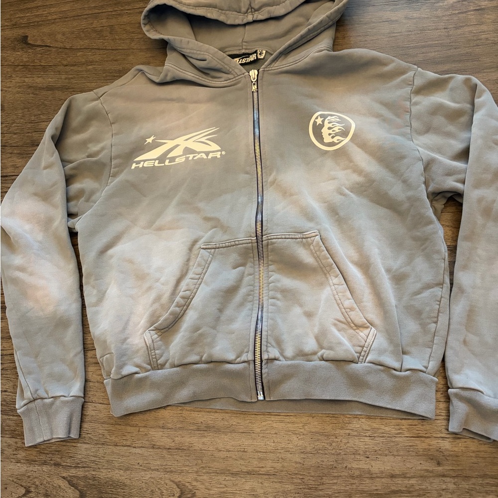 Hellstar Washed Grey Zip Up Hoodie